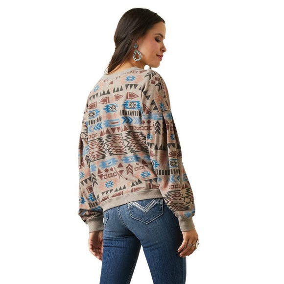 Ariat Women's Rainbow Vista Print Reversible Oversized Sweatshirt Southwestern M - Picture 2 of 13